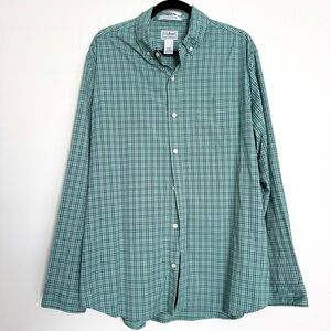 LL Bean Shirt Men's XL Green Plaid Button Up Nylon‎ Spandex Performance Outdoor